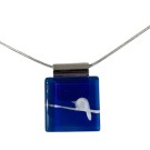 Collier carré 1 pouce, no 50, de l'artiste Azurine, Peint à la main, Chaîne 18 po acier inoxydable, Matière première : verre, cuisson au four