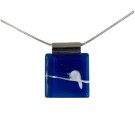 Collier carré 1 pouce, no 50, de l'artiste Azurine, Peint à la main, Chaîne 18 po acier inoxydable, Matière première : verre, cuisson au four