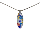 Collier unique, no 83, de l'artiste Azurine, Peint à la main, Chaîne 18 po acier inoxydable, Matière première : verre, cuisson au four