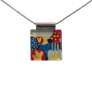 Collier unique, no 87, de l'artiste Azurine, Peint à la main, Chaîne 18 po acier inoxydable, Matière première : verre, cuisson au four