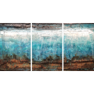 Aviver (Triptyque), no 729, de l'artiste Isabel Picard, Techniques mixtes sur bois, Création unique, dimension totale de l'oeuvre : 28 x 54 po de largeur