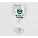 Coupe à vin, #10, logo vert, Ni Vu Ni Cornu, Dimension : 7 po hauteur x 3.25 po de largeur, Coupe à vin vendue à l'unité