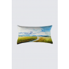 Coussin Bastien, rectangle long, modèle 'Lumière du Bas St-Laurent', Ni Vu Ni Cornu, Auteure Annie Lévesque, artiste, Art portable, Imprimé des deux côtés (recto-verso), Fait au Canada, dimension : 12po x 23po