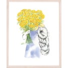 Affiche, -- Tanaisie, femme au bouquet --, de l'artiste Katrinn Pelletier, Illustration, aquarelle, crayons de couleur, ..., dimension : 16 x 12 de largeur