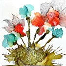 Fleurissons (t.encadré), de l'artiste Nancy Létourneau, Tableau, Médium encre à l'alcool, Marouflé sur bois, dimension 12 x 12 pouces de largeur, 