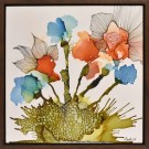 Fleurissons (t.encadré), de l'artiste Nancy Létourneau, Tableau, Médium encre à l'alcool, Marouflé sur bois, dimension 12 x 12 pouces de largeur, vue en galerie