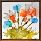 Fleurissons (t.encadré), de l'artiste Nancy Létourneau, Tableau, Médium encre à l'alcool, Marouflé sur bois, dimension 12 x 12 pouces de largeur, vue en galerie