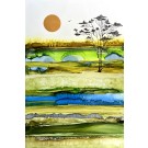 Force tranquille, de l'artiste Nancy Létourneau, Tableau, Médium encre à l'alcool sur papier Nara, Marouflé sur panneau de bois galerie, dimension 36 x 24 pouces de largeur, 