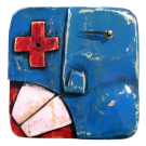 Horloge Klok Face bleue, no K3, de l'artiste Alexandre Tardif, faite en bois, tilleul, format carré, dimension : 8 x 1 x 8 pouces de largeur, décoration fonctionnelle, 2 batteries 2A