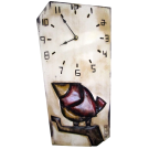 Horloge verticale, format moyen, hblv16-0C, blanche, de l'artiste Alexandre Tardif, faite en bois, tilleul, format rectangulaire, fond blanc, dimension : 15.5 x 7.5 x 1 pouces de largeur, décoration fonctionnelle, 1 batterie 2A