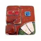 Horloge Klok Face brune, 2 dents blanches, de l'artiste Alexandre Tardif, faite en bois, tilleul, format carré, fond brun, décoration fonctionnelle, 1 batterie 2A, dimension : 8 x 1 x 8 pouces de largeur