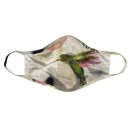 Masque facial lavable, modèle 'Colibris', Ni Vu Ni Cornu, Auteure Annie Lévesque, artiste, Art portable, 5 tailles XS à XL, Fait au Canada