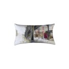 Coussin Bastien, rectangle long, modèle 'Juxtaposition contrôlée', Ni Vu Ni Cornu, Auteure Annie Lévesque, artiste, Art portable, Imprimé des deux côtés (recto-verso), Fait au Canada, dimension : 12po x 23po