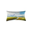 Coussin Bastien, rectangle long, modèle 'Lumière du Bas St-Laurent', Ni Vu Ni Cornu, Auteure Annie Lévesque, artiste, Art portable, Imprimé des deux côtés (recto-verso), Fait au Canada, dimension : 12po x 23po