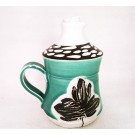 Bouteille à sirop, # 23, aqua, de l'artiste Créations Ratté, medium : céramique, objet utilitaire cuit à très haute température, résistant au four, au micro-onde et au lave-vaisselle 