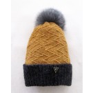 Tuque Dawson, no 33, de l'artiste Irèna Geerts, Création québécoise faite à la main. Modèle garni d'un pompon de fourrure recyclée et de laine alpaga à 100 %.