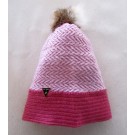 Tuque tissée, no 14, de l'artiste Irèna Geerts, Création québécoise faite à la main. Modèle garni d'un pompon de fourrure recyclée et de laine alpaga à 100 % %, vue A