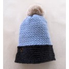 Tuque tissée, no 6, de l'artiste Irèna Geerts, Création québécoise faite à la main. Modèle garni d'un pompon de fourrure recyclée et de laine alpaga à 100 % %, vue A