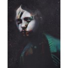 Indigo, de l'artiste Marie Chantal Le Breton, Tableau, Mixtes sur papier aquarelle marouflé sur panneau de bois, Création unique, dimension : 18 x 14 po de largeur