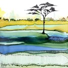 La quête de la sérénité (t.encadré), de l'artiste Nancy Létourneau, Tableau, Médium encre à l'alcool, Marouflé sur bois, dimension 12 x 12 pouces de largeur, 