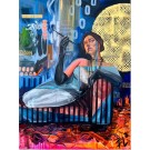 Le calme dans la nuit, de l'artiste Florence Lemay, Tableau, Acrylique et feuille d'or sur toile, Création unique, dimension : 48 x 36 po de largeur