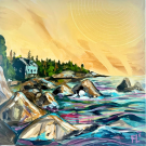 Gaspésie, de l'artiste Florence Lemay, Tableau, Acrylique sur toile, Création unique, dimension : 12 x 12 po de largeur