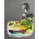 Ma maison est à l'intérieur de moi,  no 47, de l'artiste Stéphanie Viens, Technique : Acrylique, broderie et collage sur toile, Création unique, Format de l'oeuvre : 10 x 8 pouces de largeur