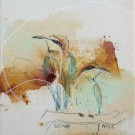 Merops # 2, de l'artiste Anne-Marie Villeneuve, Tableau, Acrylique, graphite et fils de coton sur toile brute galerie, Création unique, dimension : 8 x 8 po de largeur