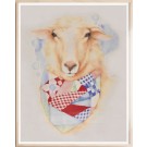 Affiche, -- Mouton au foulard --, de l'artiste Katrinn Pelletier, Illustration, aquarelle, crayons de couleur, ..., dimension : 16 x 12 de largeur