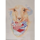 Affiche, -- Mouton au foulard --, de l'artiste Katrinn Pelletier, Illustration, aquarelle, crayons de couleur, ..., dimension : 16 x 12 de largeur