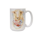 Tasse à café, -- Mouton au foulard --, de l'artiste Katrinn Pelletier, Illustration, impression sublimation, Faite au Québec, matériaux : céramique, Capacité : 15 onces