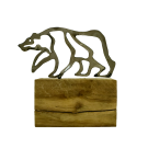 Ours (keep going), o-15, de l'artiste Danny Perkins, Sculpture, métal et base en bois, Dimension : 8.5 x 9 x 3 po