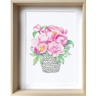 Affiche, -- Panier aux pivoines -- Affiche, -- Panier aux pivoines -- de l'artiste Katrinn Pelletier, Illustration, aquarelle, crayons de couleur, ..., dimension : 10 x 8 de largeur