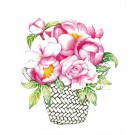 Affiche, Panier aux pivoines, de l'artiste Katrinn Pelletier, dimension : 10 x 8 po de largeur