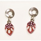 Boucles d'oreille, Pendantes avec rond, no 22, de l'artiste Azurine, Peintes à la main, Tiges en acier inoxydable, Matière première : verre, cuisson au four