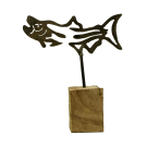 Petit 'Saumon', o-21, de l'artiste Danny Perkins, Sculpture, métal et bois, Dimension : 12 x 8 x 2.5 po