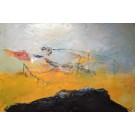 Piège à anges, de l'artiste Benoit Genest Rouillier, Tableau, Acrylique et collage sur toile, Création unique, dimension : 40 x 60 po de largeur
