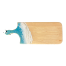 Planche à découper, petite, no 24, Turquoise / et blanc, de l'artiste Julie Marcotte, Matériaux, Érable, résine alimentaire et huile de pépin de raisin, dimension : 3/4 x 7 x 18 pouces