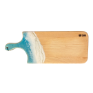 Planche à découper, petite, no 24, Turquoise / et blanc, de l'artiste Julie Marcotte, Matériaux, Érable, résine alimentaire et huile de pépin de raisin, dimension : 3/4 x 7 x 18 pouces