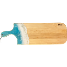 Planche à découper, moyenne, no 31, Turquoise et blanc, de l'artiste Julie Marcotte, Matériaux, Érable, résine alimentaire et huile de pépin de raisin, dimension : 3/4 x 8 x 24 pouces