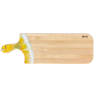 Planche à découper, moyenne, no 43, Jaune / et blanc, de l'artiste Julie Marcotte, Matériaux, Érable, résine alimentaire et huile de pépin de raisin, dimension : 3/4 x 8 x 24 pouces