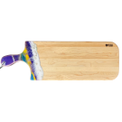 Planche à découper, moyenne, no 44, Mauve jaune / bleu royal et blanc, de l'artiste Julie Marcotte, Matériaux, Érable, résine alimentaire et huile de pépin de raisin, dimension : 3/4 x 8 x 24 pouces