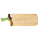 Planche à découper, moyenne, no 45, Vert lime - noir / rouge et blanc, de l'artiste Julie Marcotte, Matériaux, Érable, résine alimentaire et huile de pépin de raisin, dimension : 3/4 x 8 x 24 pouces