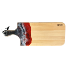 Planche à découper, petite, no 50, Noir / Blanc / Rouge, de l'artiste Julie Marcotte, Matériaux, Érable, résine alimentaire et huile de pépin de raisin, dimension : 3/4 x 7 x 18 pouces