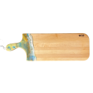 Planche à découper, moyenne, no 52, Jaune / Bleu / Orange / Blanc, de l'artiste Julie Marcotte, Matériaux, Érable, résine alimentaire et huile de pépin de raisin, dimension : 3/4 x 8 x 24 pouces