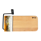 Planche à fromage, no 48, Orange / Noir / Jaune / Blanc, de l'artiste Julie Marcotte, Matériaux, Érable, résine alimentaire et huile de pépin de raisin, dimension : 3/4 x 5 3/4 x 12 po