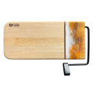 Planche à fromage, no 57, Orange / Jaune / Blanc, de l'artiste Julie Marcotte, Matériaux, Érable, résine alimentaire et huile de pépin de raisin, dimension : 3/4 x 5 3/4 x 12 po