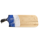 Planche à découper, moyenne, no 33, Bleu royal / noir et blanc, de l'artiste Julie Marcotte, Matériaux, Érable, résine alimentaire et huile de pépin de raisin, dimension : 3/4 x 8 x 24 pouces