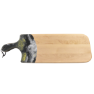 Planche à découper, moyenne, no 3, Vert foncé / noir, jaune et blanc, de l'artiste Julie Marcotte, Matériaux, Érable, résine alimentaire et huile de pépin de raisin, dimension : 3/4 x 8 x 24 pouces