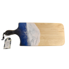 Planche à découper, petite, no 28, Bleu royal / noir et blanc, de l'artiste Julie Marcotte, Matériaux, Érable, résine alimentaire et huile de pépin de raisin, dimension : 3/4 x 7 x 18 pouces